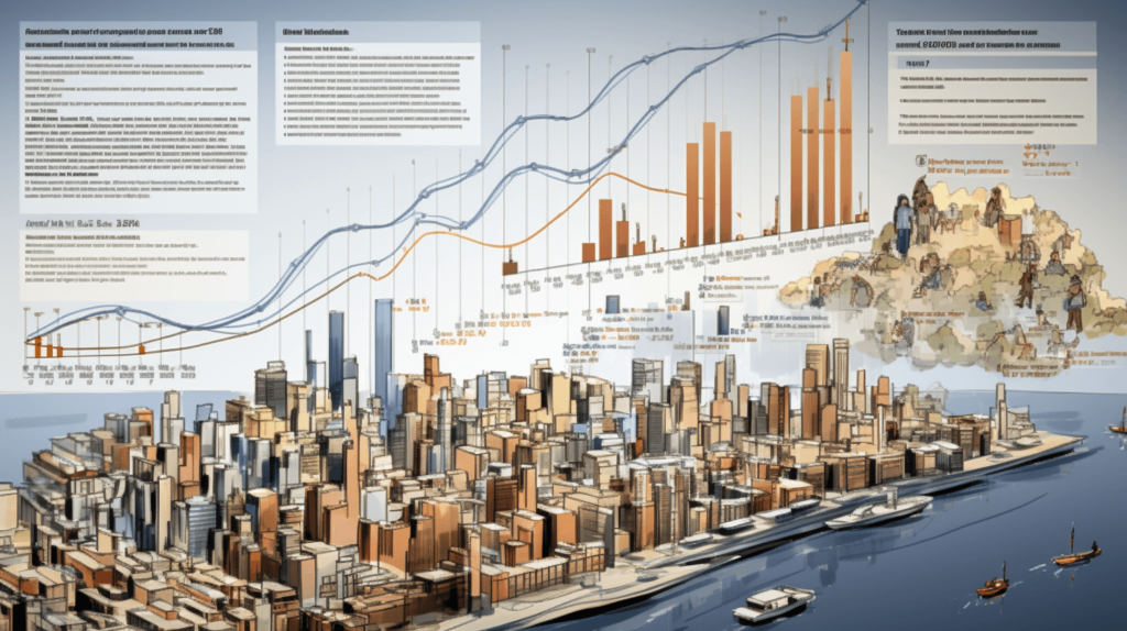 Infografik Stadtentwicklung und historische Wirtschaftsdaten.