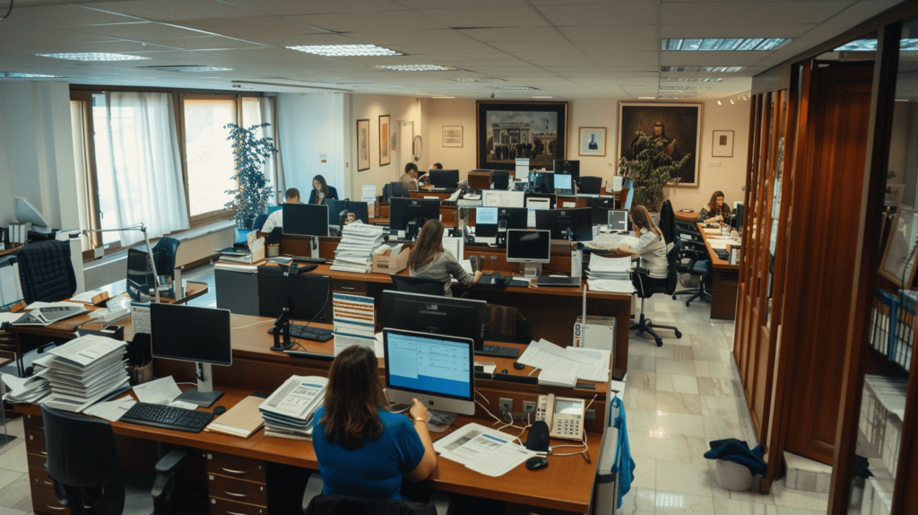 Belebtes Büro mit vielen Arbeitsplätzen